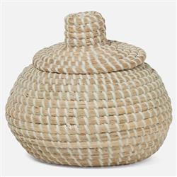 Pigeon and Poodle Roslyn Whitewashed Seagrass Round Floor Baskets - Set of 2|