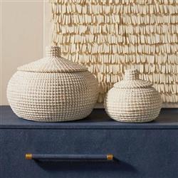 Pigeon and Poodle Roslyn Whitewashed Seagrass Round Floor Baskets - Set of 2|