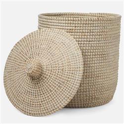 Pigeon and Poodle Roslyn Coastal Whitewashed Woven Seagrass Tall Floor Basket|