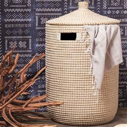 Pigeon and Poodle Roslyn Coastal Whitewashed Woven Seagrass Tall Floor Basket|