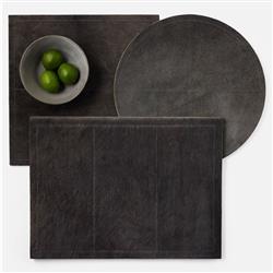 Tanner Rustic Lodge Black Hide Round Placemat - Set of 2|