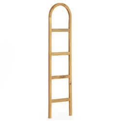 Preston Rustic Lodge Brown Teak Wood Arched Ladder Wall Shelf|