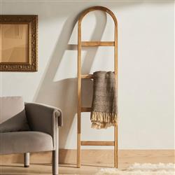 Preston Rustic Lodge Brown Teak Wood Arched Ladder Wall Shelf|