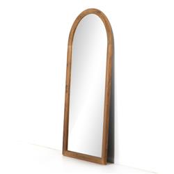 Zaira Rustic Lodge Brown Acacia Wood Arched Full Length Floor Mirror|