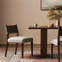 Ely Rustic Grey Performance Leather Back Brown Wood Dining Side Chair|