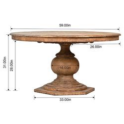 Robin French Brown Reclaimed Pine Wood Round Pedestal Dining Table - 59''W|