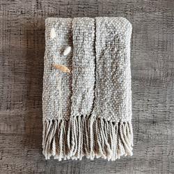 Sage Coastal Beach Pebble Wool Handwoven Throw Blanket|