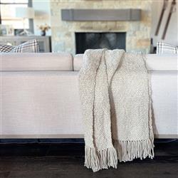 Sage Coastal Beach Pebble Wool Handwoven Throw Blanket|