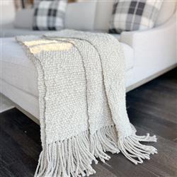 Sage Coastal Beach Pebble Wool Handwoven Throw Blanket|
