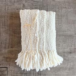 Palermo Coastal Beach Bone Wool Handwoven Throw Blanket|