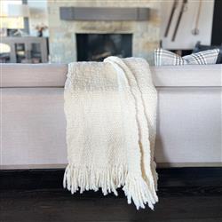 Palermo Coastal Beach Bone Wool Handwoven Throw Blanket|
