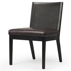 Annette Modern Classic Black Upholstered Leather Seat Wood Frame Dining Side Chair|