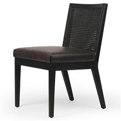 Annette Modern Classic Black Upholstered Leather Seat Wood Frame Dining Side Chair|