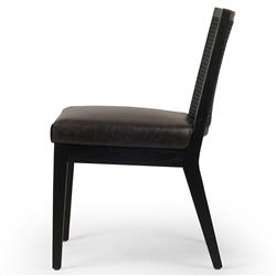 Annette Modern Classic Black Upholstered Leather Seat Wood Frame Dining Side Chair|