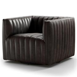 Leo Mid Century Modern Brown Upholstered Leather Swivel Tufted Occasional Chair|