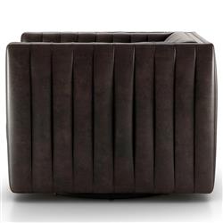 Leo Mid Century Modern Brown Upholstered Leather Swivel Tufted Occasional Chair|