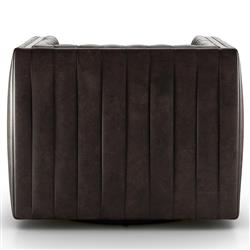 Leo Mid Century Modern Brown Upholstered Leather Swivel Tufted Occasional Chair|