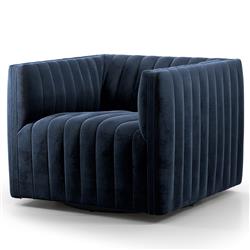 Leo Mid Century Modern Navy Blue Upholstered Fabric Swivel Tufted Occasional Chair|