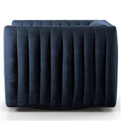 Leo Mid Century Modern Navy Blue Upholstered Fabric Swivel Tufted Occasional Chair|