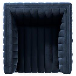 Leo Mid Century Modern Navy Blue Upholstered Fabric Swivel Tufted Occasional Chair|