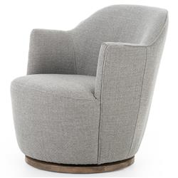 Samuel French Country Light Grey Performance Brown Wood Swivel Arm Chair|