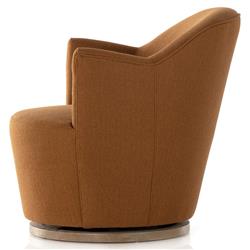 Samuel French Country Brown Upholstered Wood Swivel Arm Chair|