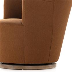 Samuel French Country Brown Upholstered Wood Swivel Arm Chair|