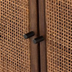 Emilie Mid Century Brown Mango Wood Woven Cane Iron Base Media Console - 65"W|