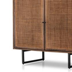 Emilie Brown Wash Mango Wood Woven Cane Black Iron 2 Door Media Cabinet - 35"W|