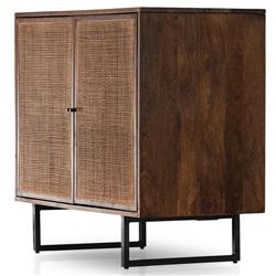 Emilie Brown Wash Mango Wood Woven Cane Black Iron 2 Door Media Cabinet - 35"W|