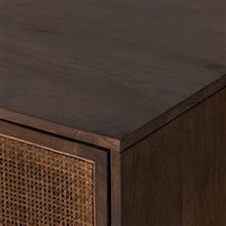 Emilie Brown Wash Mango Wood Woven Cane Black Iron 2 Door Media Cabinet - 35"W|