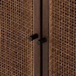 Emilie Brown Wash Mango Wood Woven Cane Black Iron 2 Door Media Cabinet - 35"W|