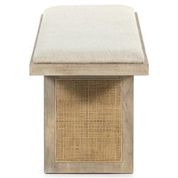 Marina Coastal Beach White Performance Mango Wood Natural Woven Cane Dining Bench|