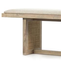 Marina Coastal Beach White Performance Mango Wood Natural Woven Cane Dining Bench|