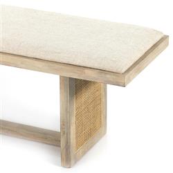 Marina Coastal Beach White Performance Mango Wood Natural Woven Cane Dining Bench|