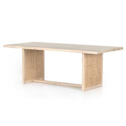 Marina Coastal Beach Whitewash Mango Wood Natural Woven Cane Dining Table - 84"W|