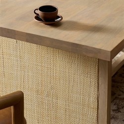Marina Coastal Beach Whitewash Mango Wood Natural Woven Cane Dining Table - 84"W|