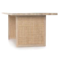 Marina Coastal Beach Whitewash Mango Wood Natural Woven Cane Dining Table - 84"W|