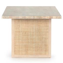 Marina Coastal Beach Whitewash Mango Wood Natural Woven Cane Dining Table - 84"W|