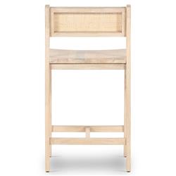 Marina Coastal Beach Whitewash Solid Mango Wood Natural Woven Cane Counter Stool|