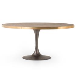 Cressley Industrial Polished Brass Grey Iron Oval Dining Table - 72"W|