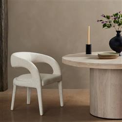 Alexander Mid Century Modern White Upholstered Dining Arm Chair|