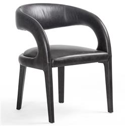 Alexander Mid Century Modern Black Upholstered Leather Dining Arm Chair|