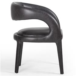 Alexander Mid Century Modern Black Upholstered Leather Dining Arm Chair|