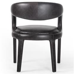 Alexander Mid Century Modern Black Upholstered Leather Dining Arm Chair|