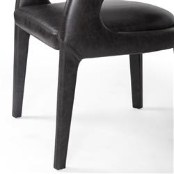 Alexander Mid Century Modern Black Upholstered Leather Dining Arm Chair|