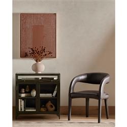 Alexander Mid Century Modern Black Upholstered Leather Dining Arm Chair|