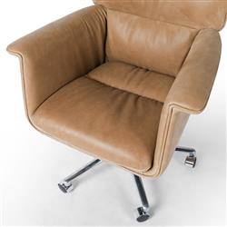 Arslan Industrial Loft Beige Upholstered Leather Swivel Executive Office Chair|