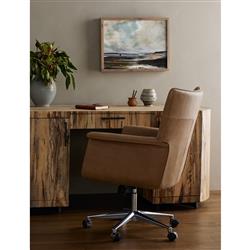 Arslan Industrial Loft Beige Upholstered Leather Swivel Executive Office Chair|