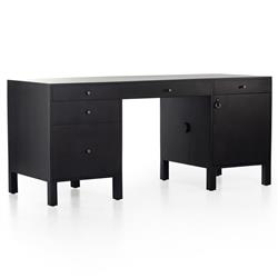 Isaac Rustic Lodge Black Wood 5 Drawer 1 Door Executive Desk|